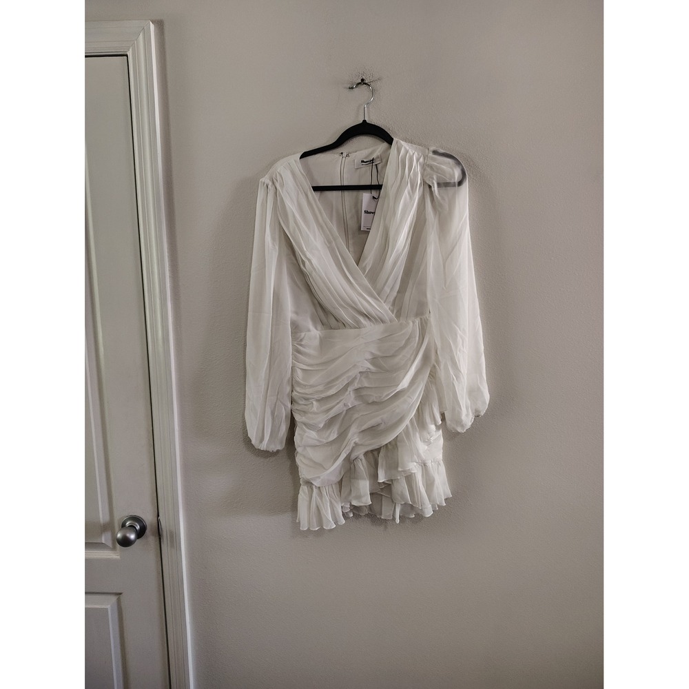 Showpo Can I Be Your Honey Plunge Balloon Sleeve Mini Dress White Size 6 S010197